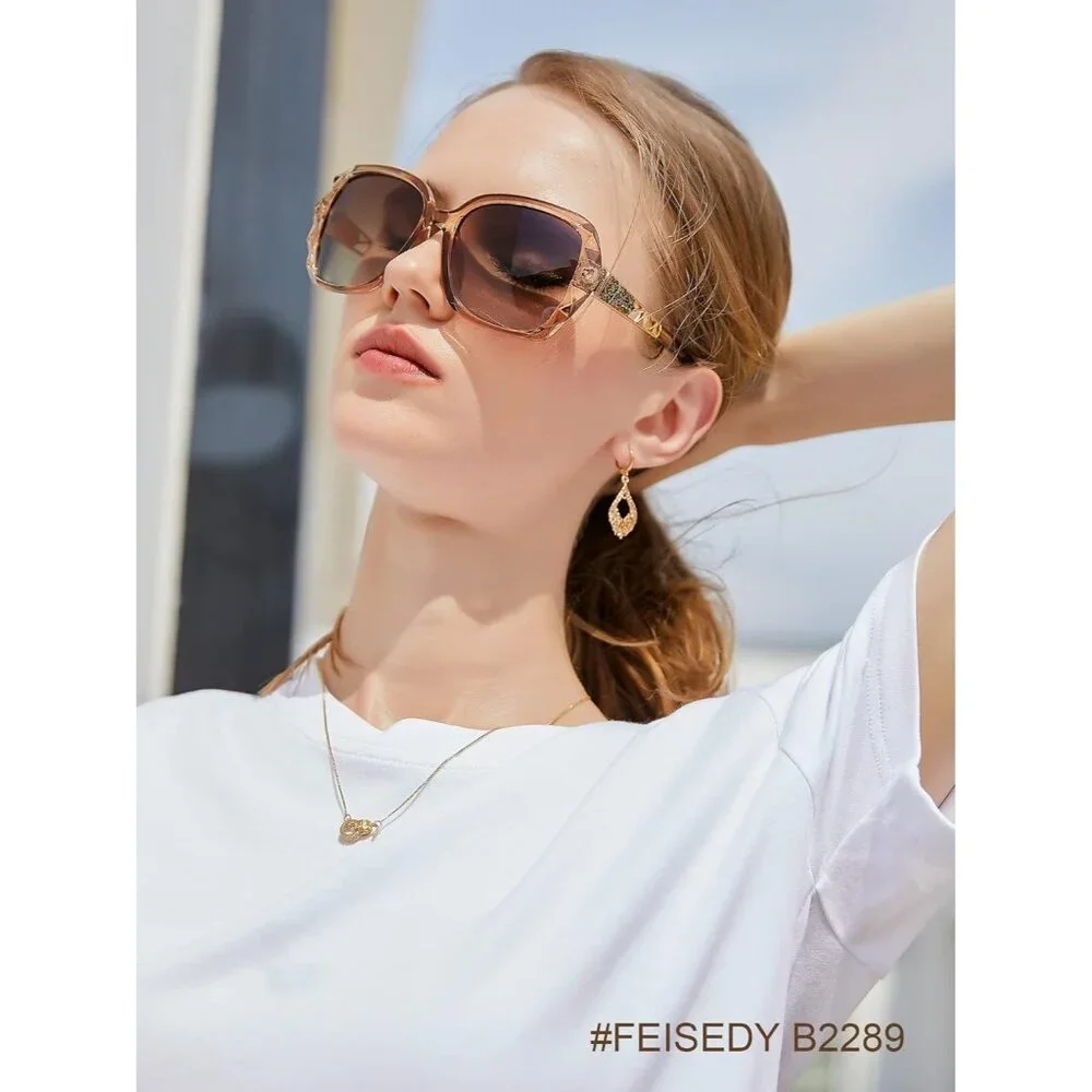 Women's Gold Crystal Square Sunglasses Sparkling Composite Shiny Frame Design